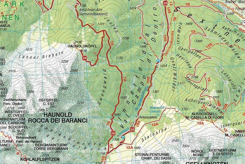 Hiking Map: Hiking tour to the little rocca of the Baranci peak (Haunoldköpfe)