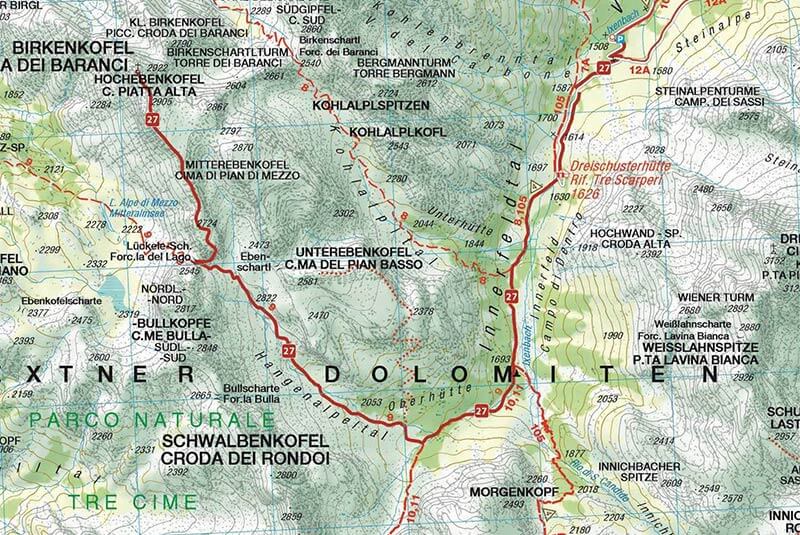 Karte: Wanderung auf die Lückelescharte 2.545 m und auf den Hochebenkofel