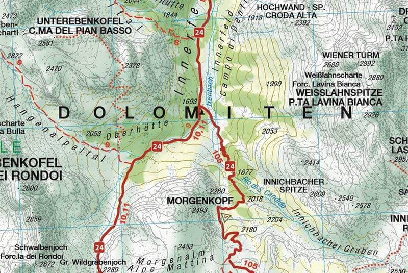 Cartina: Nella Val Campo di Dentro – attorno al Monte Mattina