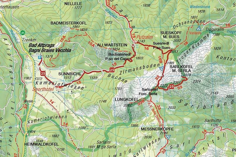Karte. Wanderung auf den Sarlkofel – den Toblacher Hausberg