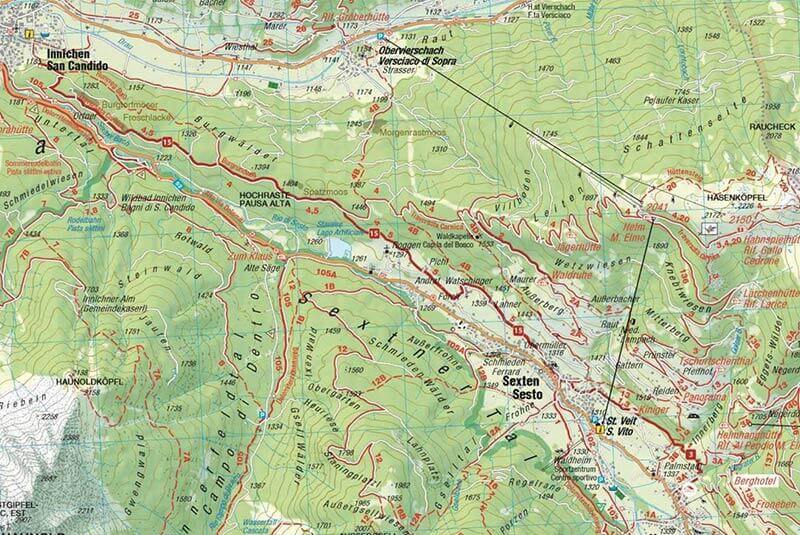 Karte: Wanderung von Sexten nach Innichen
