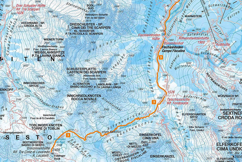 Map of the Three Peaks snow shoe tour