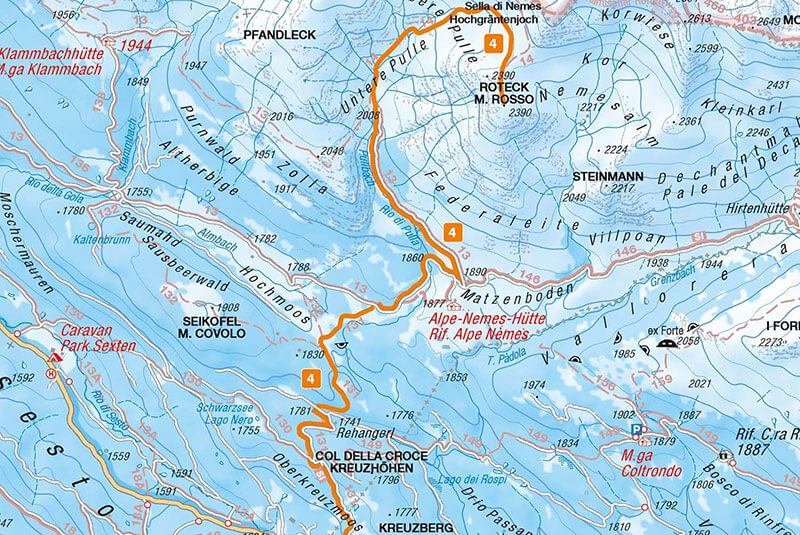 Map of the Monte Rosso snow shoe tour
