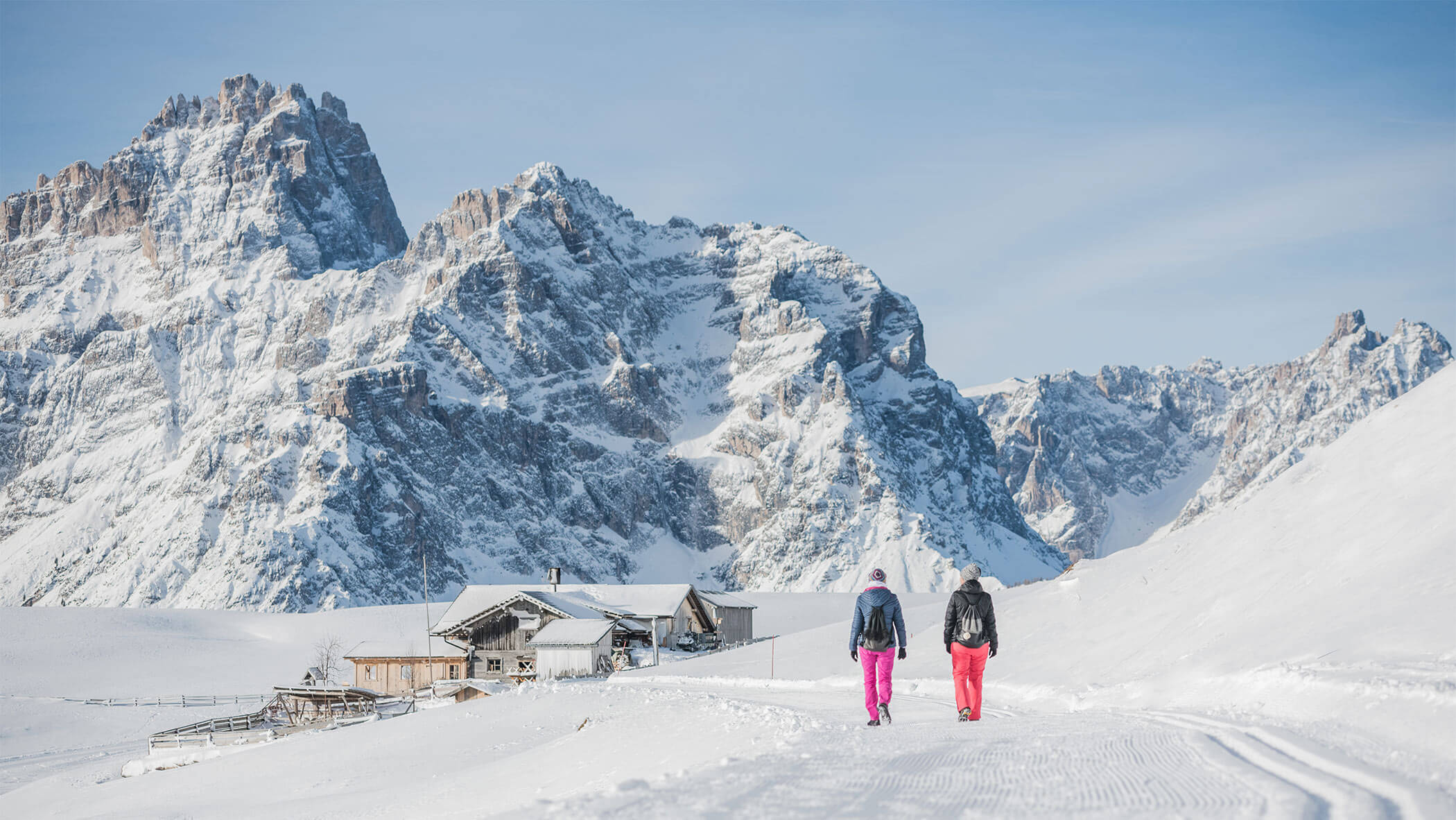 Winter hiking in the Dolomites of Sesto