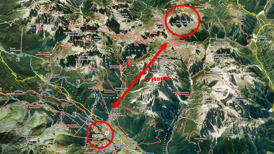 Lage der Drei Zinnen