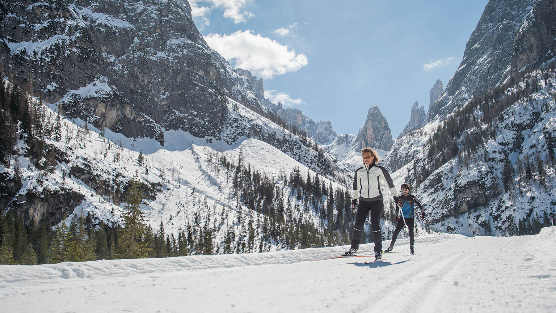 Cross-country skiing at the end of the Fischleinvalley