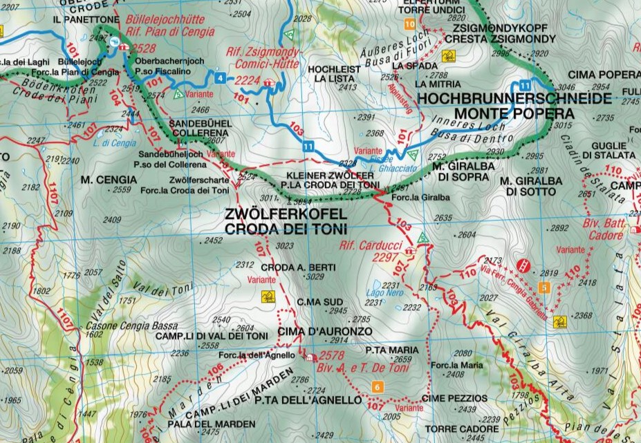 Ferrata Severino Casara – Bivacco die Toni (rund um den Zwölfer)
